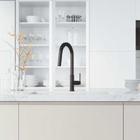 VIGO Hart Pull-Down Kitchen Faucet in stainless steel with hexagonal design and high-arc spout