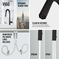 VIGO Hart pull-down kitchen faucet in stainless steel with hexagonal design and high-arc spout