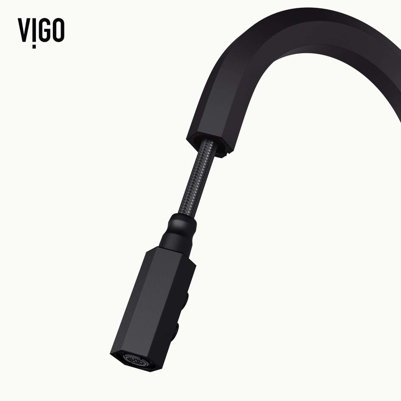Modern stainless steel pull-down kitchen faucet with hexagonal design and high-arc spout