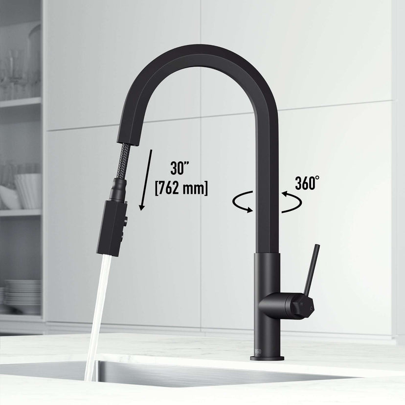Modern stainless steel Hart pull-down kitchen faucet with hexagonal design and high-arc spout
