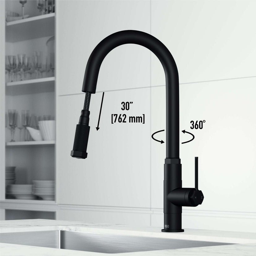 Contemporary kitchen faucet with high-arc gooseneck spout and pull-down spray
