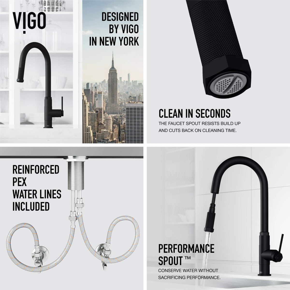 Water-efficient pull-down faucet with 18-inch assembled height