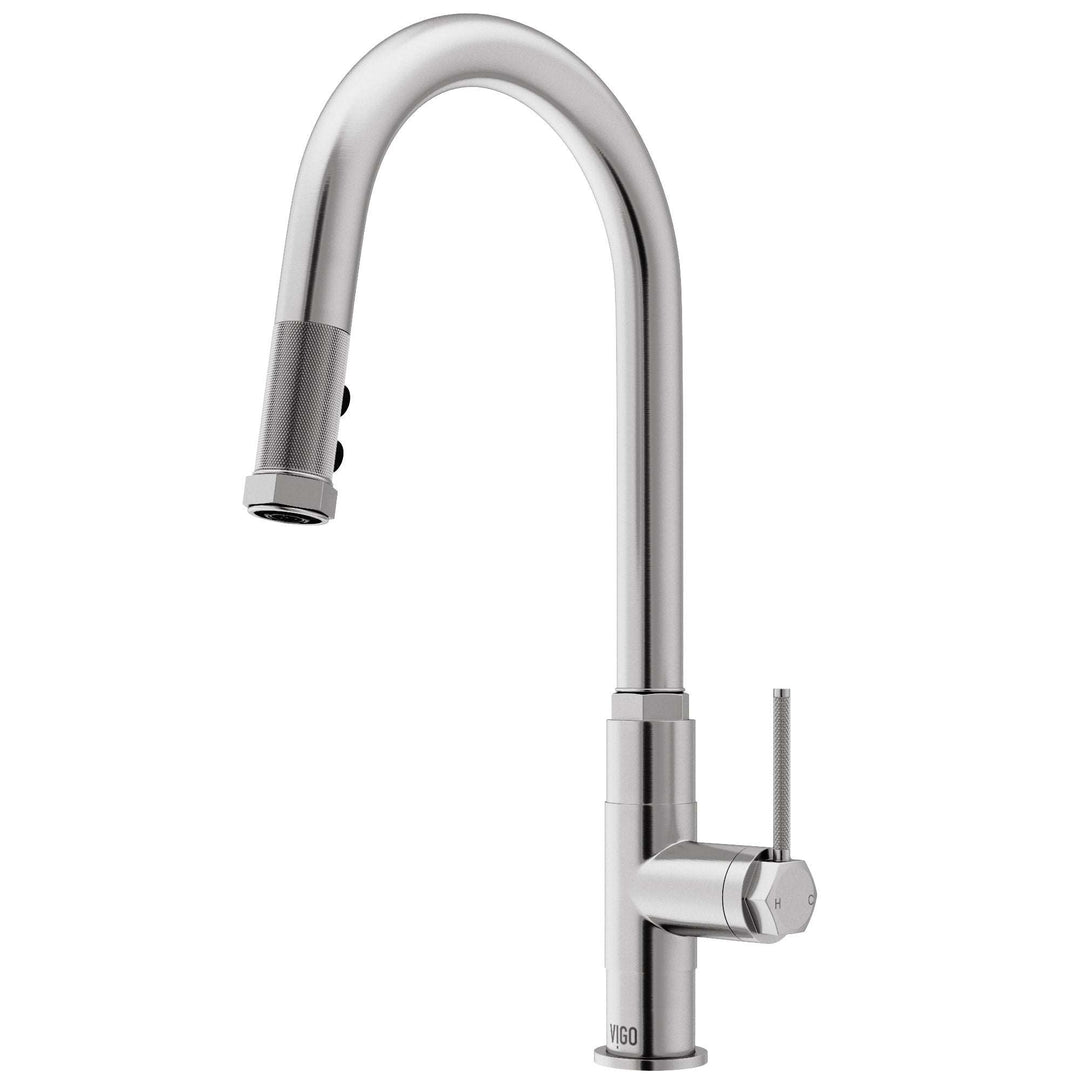 VIGO Hart Pull-Down Kitchen Faucet in stainless steel with high-arc spout and single-handle design