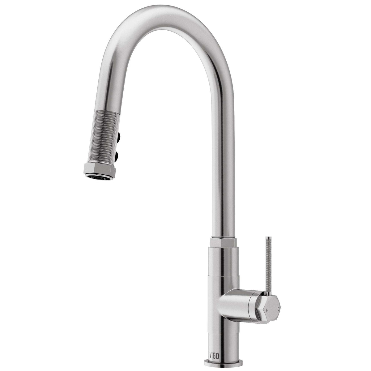 VIGO Hart Pull-Down Kitchen Faucet in stainless steel with high-arc spout and single-handle design