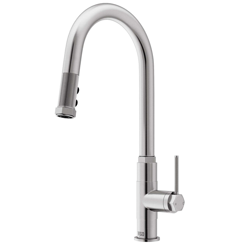 VIGO Hart Pull-Down Kitchen Faucet in stainless steel with high-arc spout and single-handle design