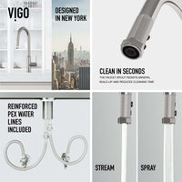 VIGO Hart stainless steel pull-down kitchen faucet with high-arc spout and hexagonal design handle