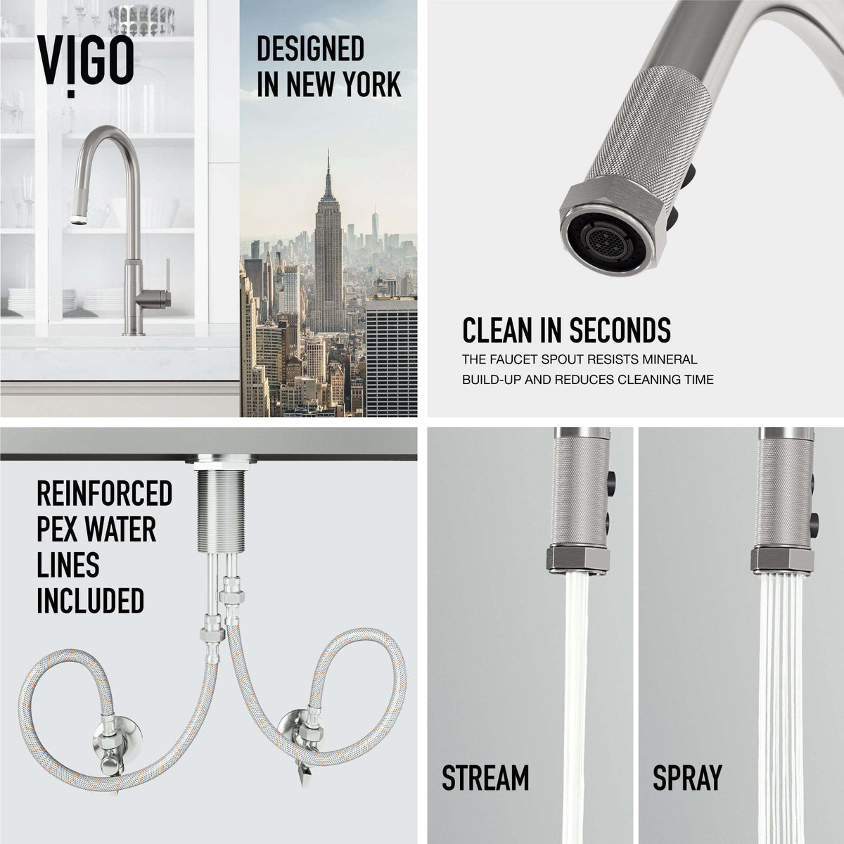 VIGO Hart stainless steel pull-down kitchen faucet with high-arc spout and hexagonal design handle