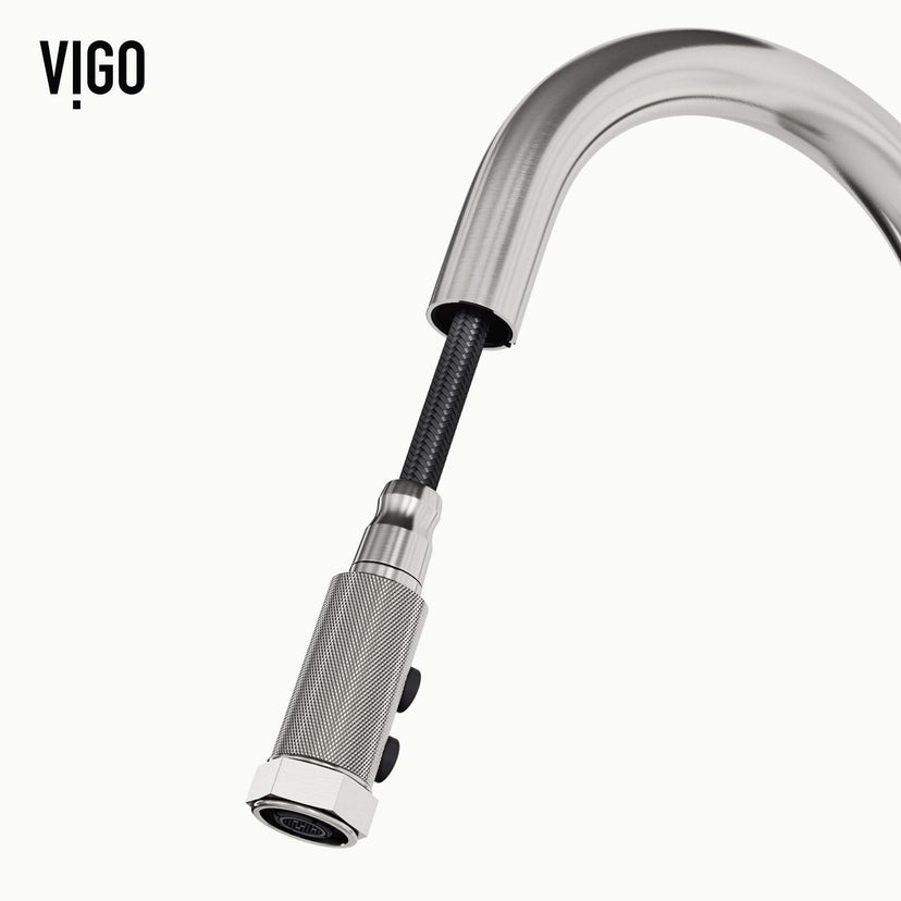 VIGO Hart stainless steel pull-down kitchen faucet with high-arc spout and single-handle design