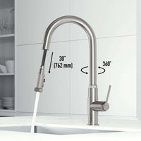 VIGO Hart 18-inch stainless steel pull-down kitchen faucet with high-arc spout and hexagonal design