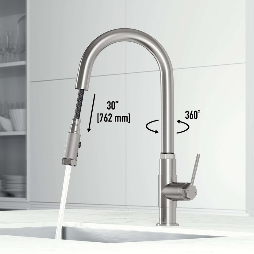 VIGO Hart 18-inch stainless steel pull-down kitchen faucet with high-arc spout and hexagonal design