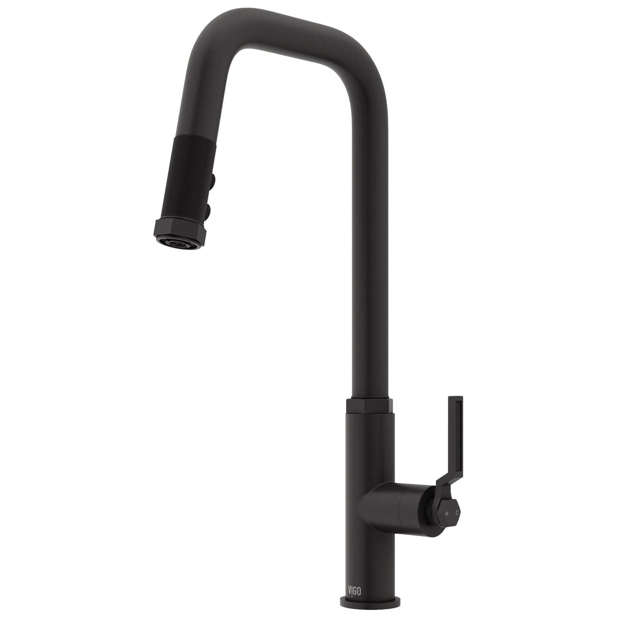 VIGO Hart Angular stainless steel pull-down kitchen faucet with high-arc spout and hexagonal accents