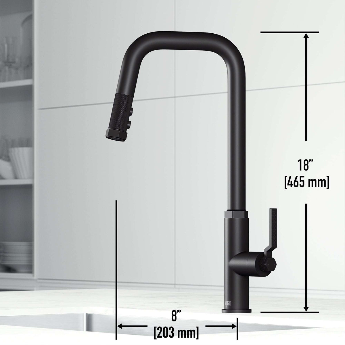 VIGO Hart Angular stainless steel pull-down kitchen faucet with high-arc spout and dual-mode spray head