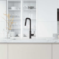VIGO Hart Angular 18-in Stainless Steel pull-down kitchen faucet with high-arc spout and dual-mode spray head