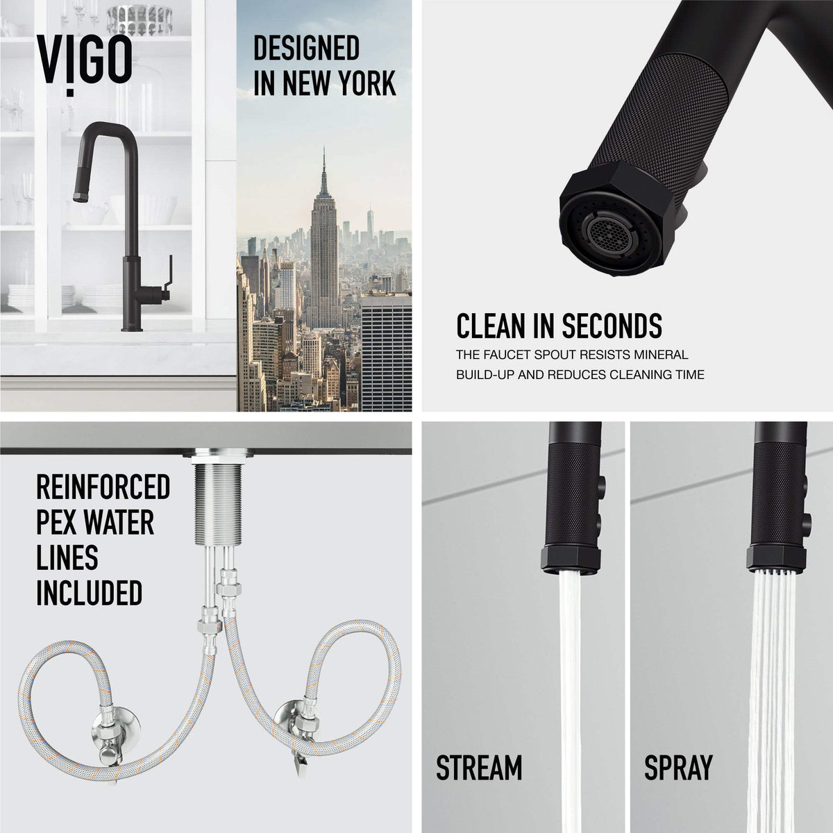 VIGO Hart Angular stainless steel pull-down kitchen faucet with high-arc spout and hexagonal accents