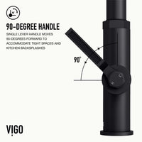 VIGO Hart Angular pull-down kitchen faucet in stainless steel with high-arc spout and geometric accents