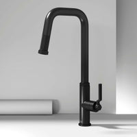 Hart Angular stainless steel pull-down kitchen faucet with hexagonal handle and high-arc spout