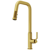 VIGO Hart Angular stainless steel 18-inch pull-down kitchen faucet with hexagonal accents and dual-mode spray head