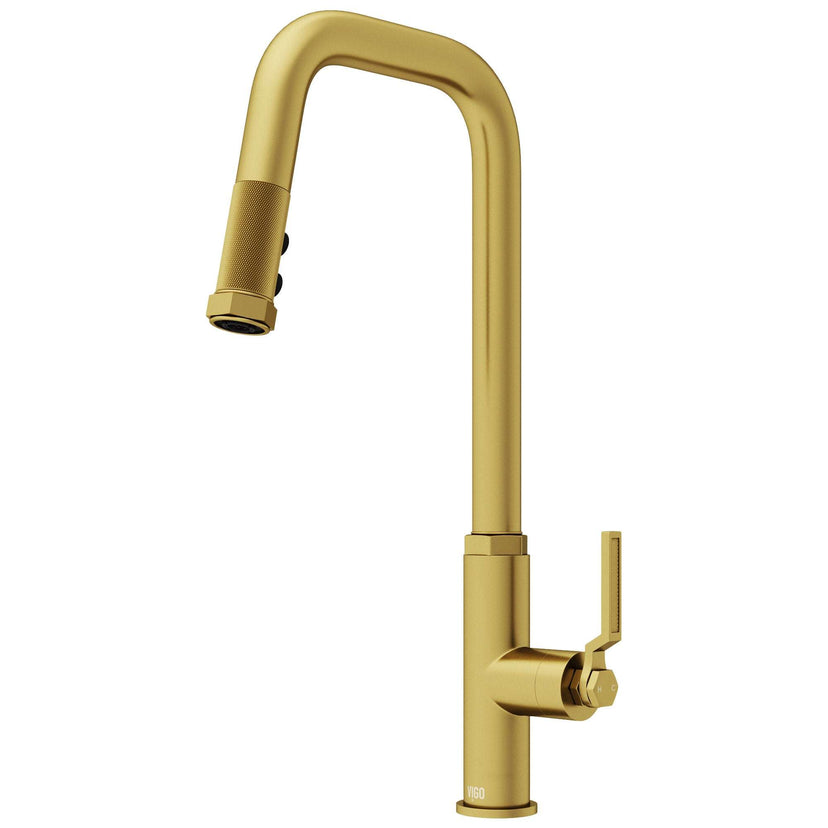 VIGO Hart Angular stainless steel 18-inch pull-down kitchen faucet with hexagonal accents and dual-mode spray head