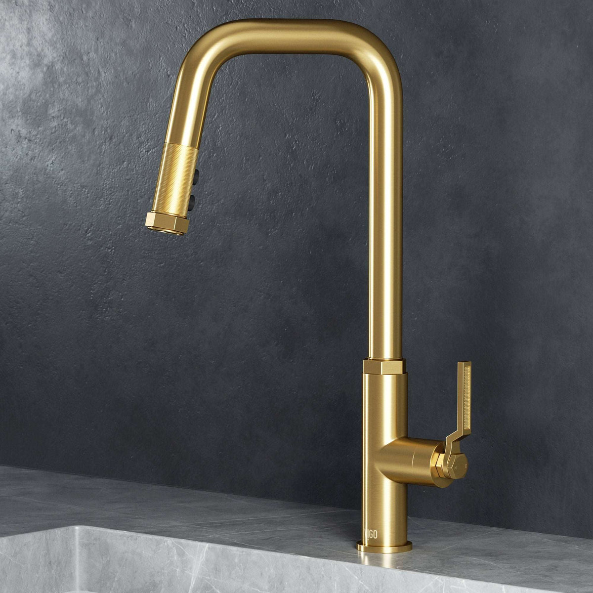 Hart Angular pull-down kitchen faucet in stainless steel with high-arc spout and dual-mode spray head