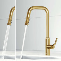 Hart Angular pull-down kitchen faucet in stainless steel with high-arc spout and hexagonal accents