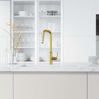 Hart Angular 18 in. H pull-down kitchen faucet in stainless steel with high-arc spout and hexagonal accents