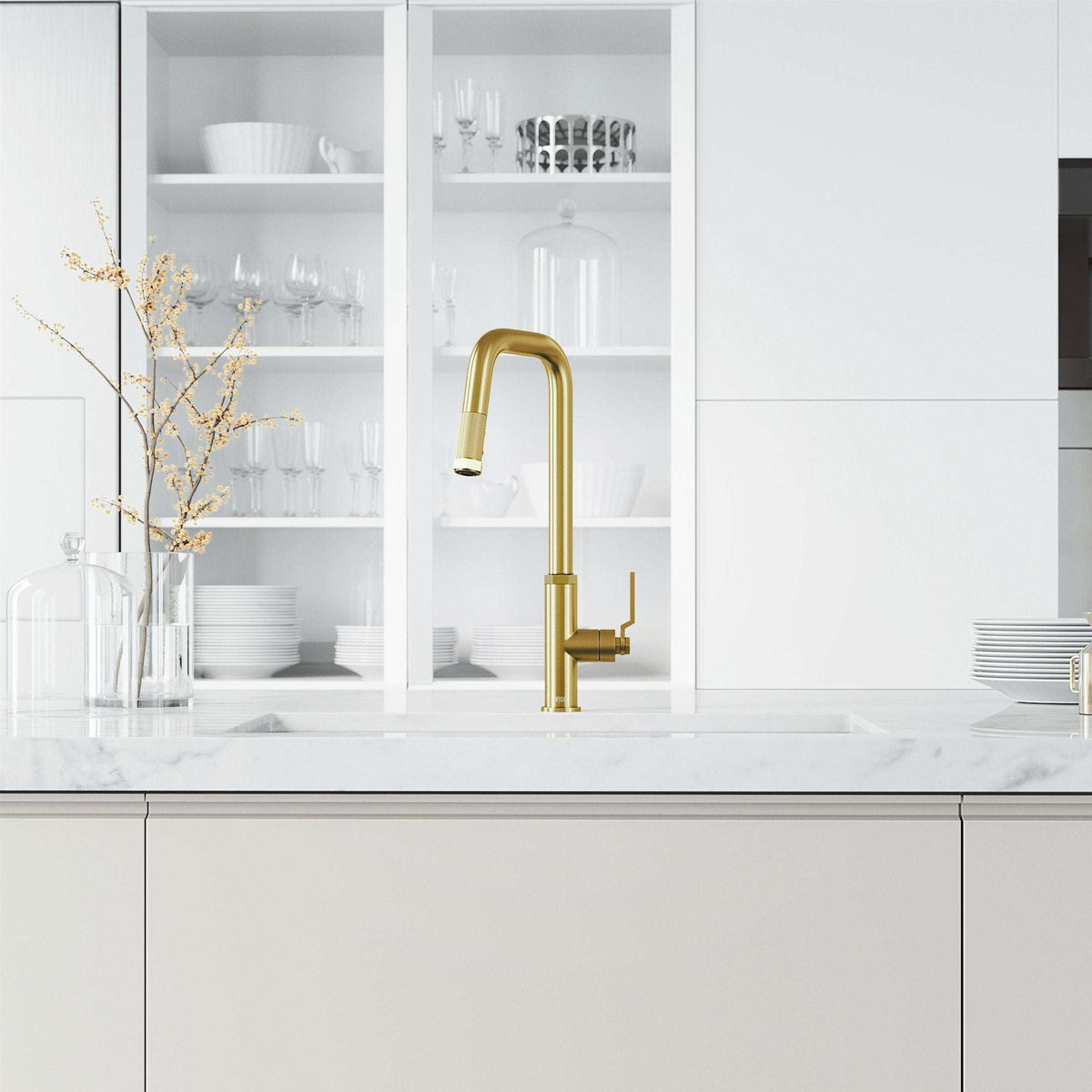 Hart Angular 18 in. H pull-down kitchen faucet in stainless steel with high-arc spout and hexagonal accents