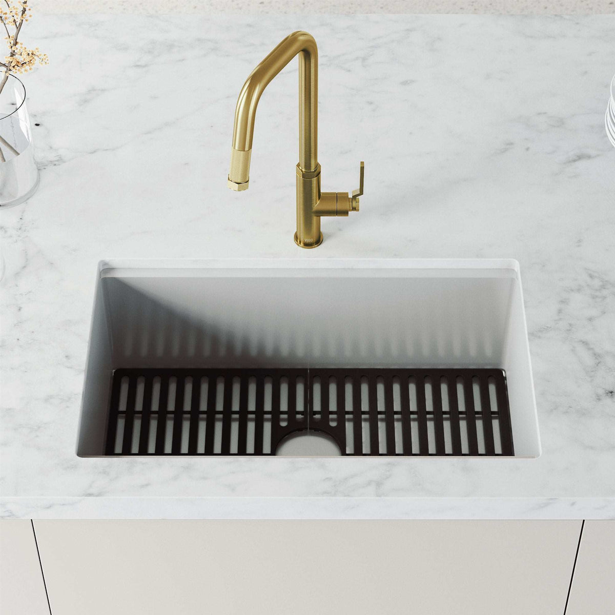VIGO Hart Angular stainless steel pull-down kitchen faucet with high-arc spout and dual-mode spray head