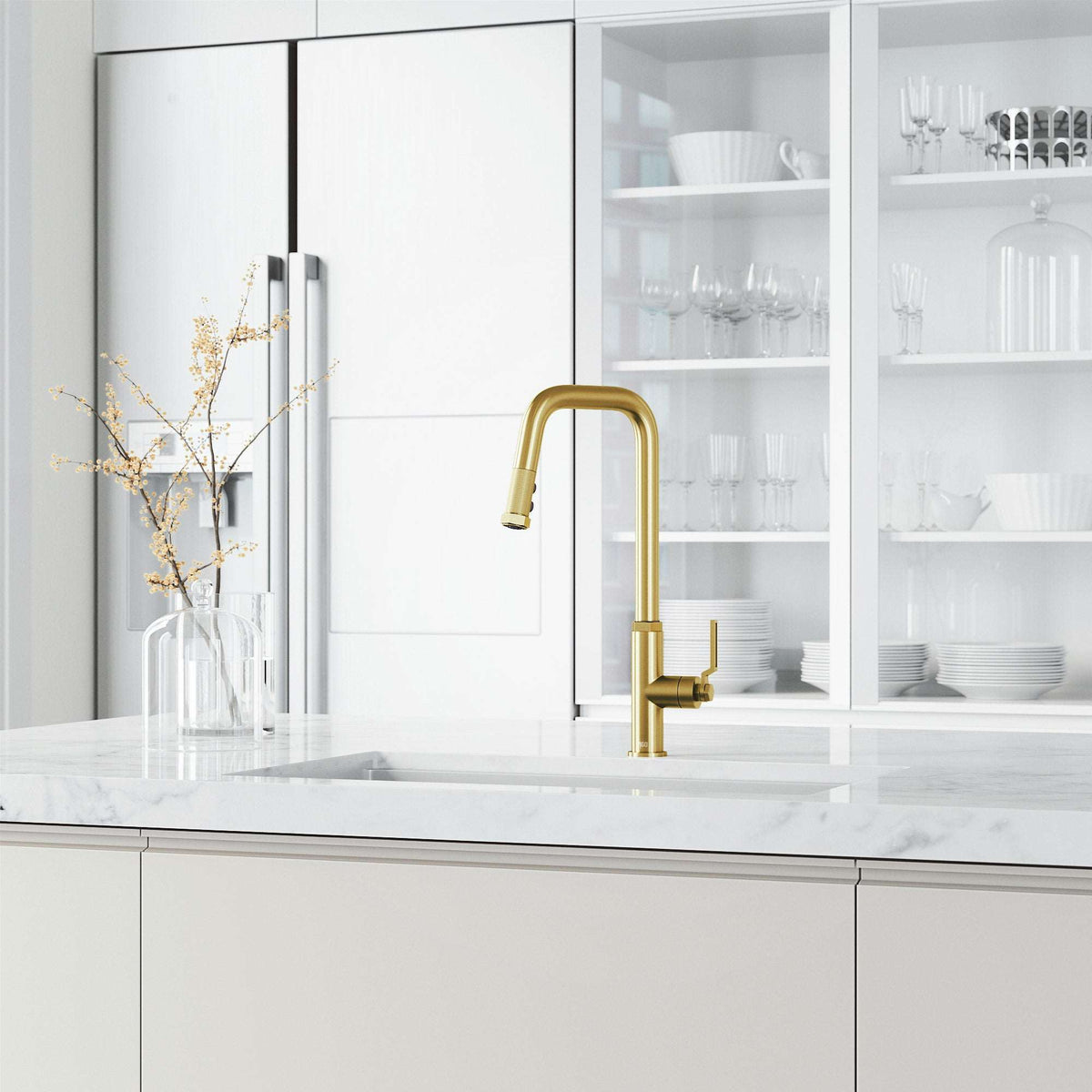 Hart Angular stainless steel pull-down kitchen faucet with high-arc spout and dual-mode spray head