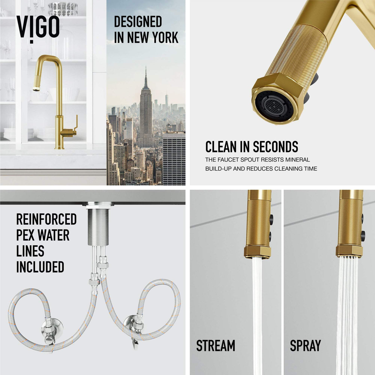 Hart Angular stainless steel pull-down kitchen faucet with high-arc spout and hexagonal handle accents