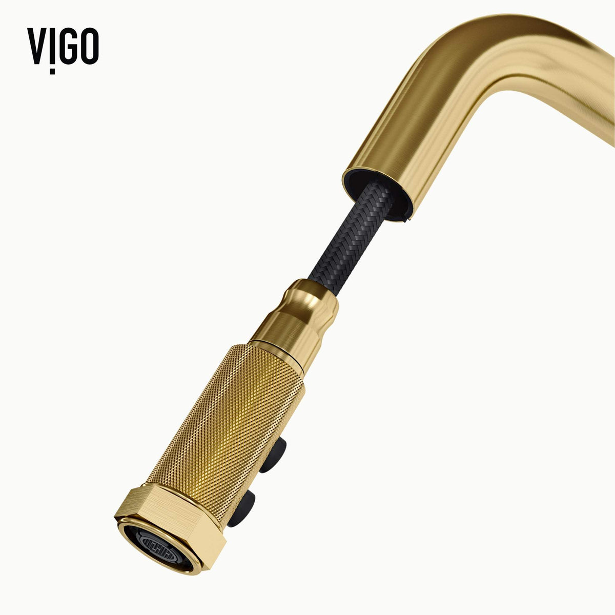 VIGO Hart Angular pull-down kitchen faucet in stainless steel with high-arc spout and dual-mode spray head