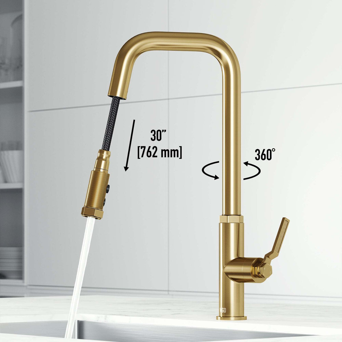 Hart Angular 18 in. stainless steel pull-down kitchen faucet with high-arc spout and hexagonal handle accents
