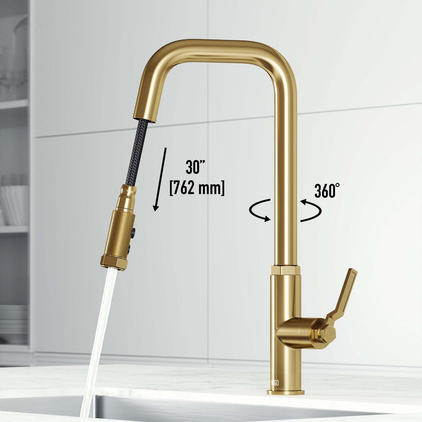 Hart Angular 18 in. stainless steel pull-down kitchen faucet with high-arc spout and hexagonal handle accents