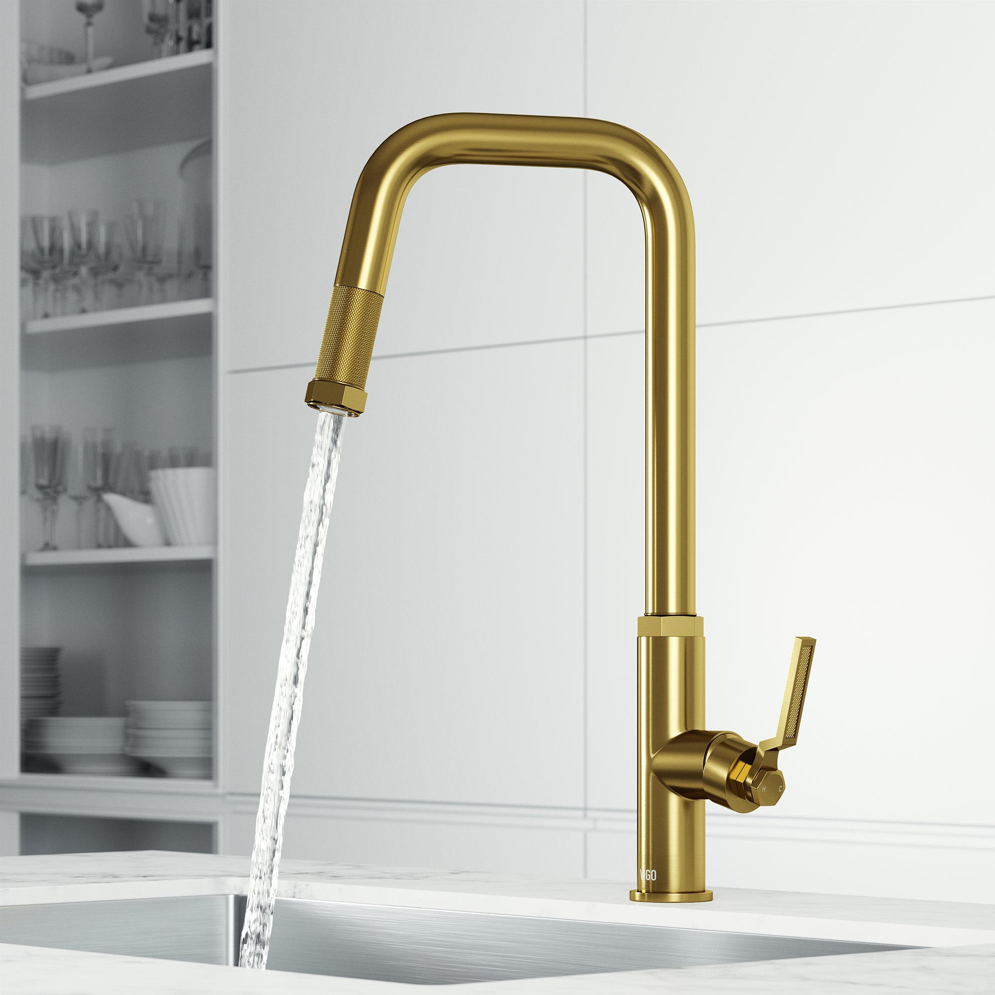 Pull-down kitchen faucet with 18-inch assembled height and swivel spout in modern style