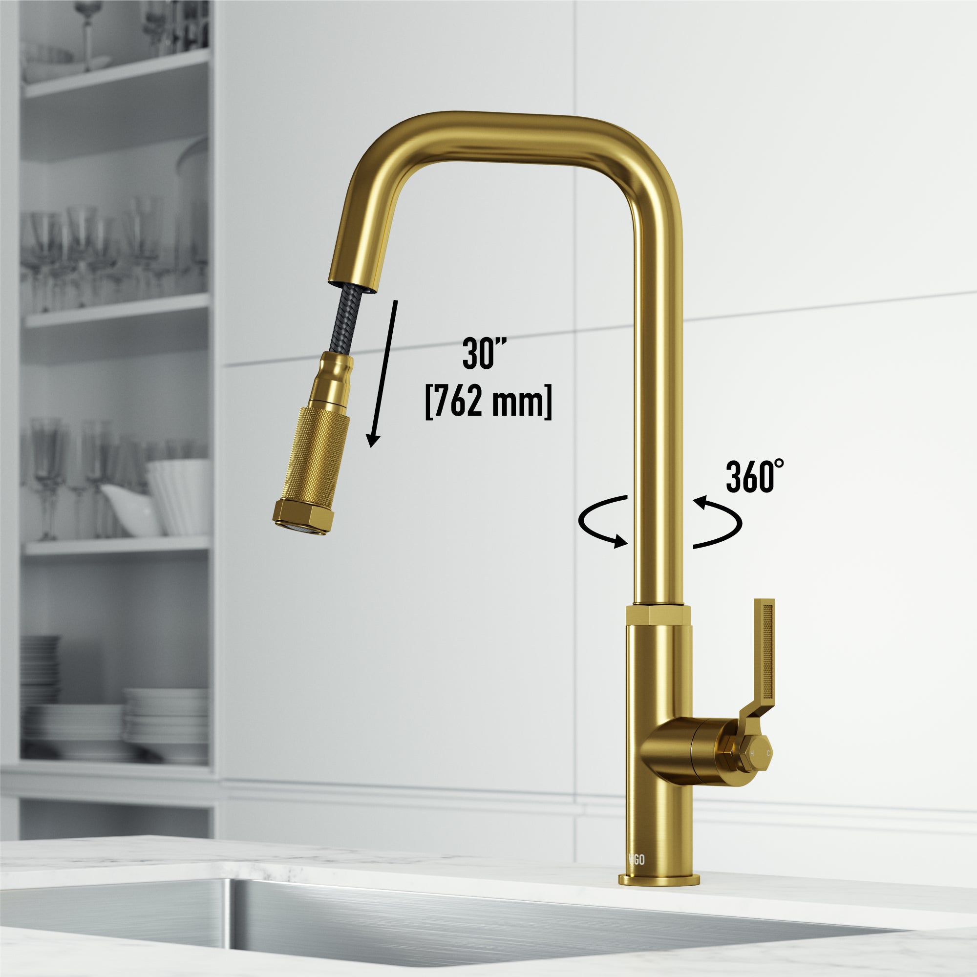 Matte brushed gold kitchen faucet with compression connection and pre-rinse function