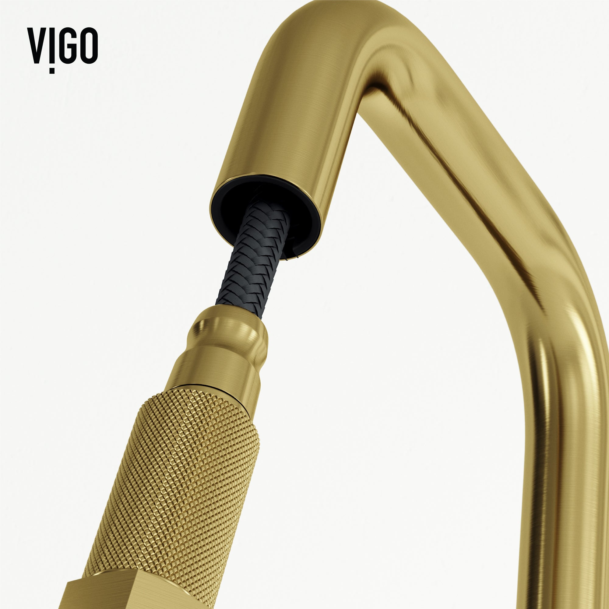 Brass kitchen faucet with matte brushed gold finish and included mounting materials