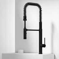 Matte black single handle kitchen faucet with pull-down sprayer and gooseneck spout