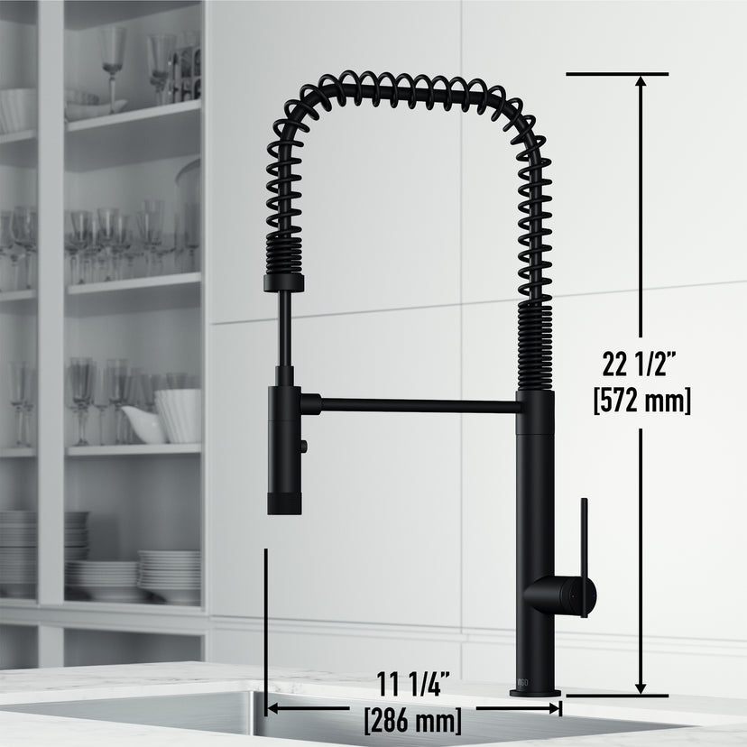 Modern kitchen faucet with lever handle, pull-down sprayer, and docking technology