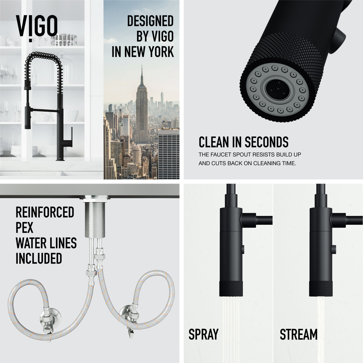 Water-efficient kitchen faucet with matte black finish and 23-inch assembled height