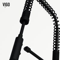 Gooseneck kitchen faucet with matte black finish and included supply lines
