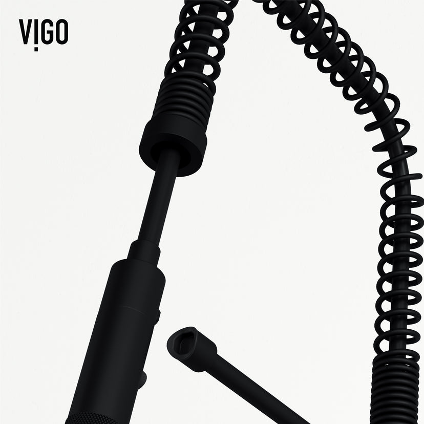 Gooseneck kitchen faucet with matte black finish and included supply lines