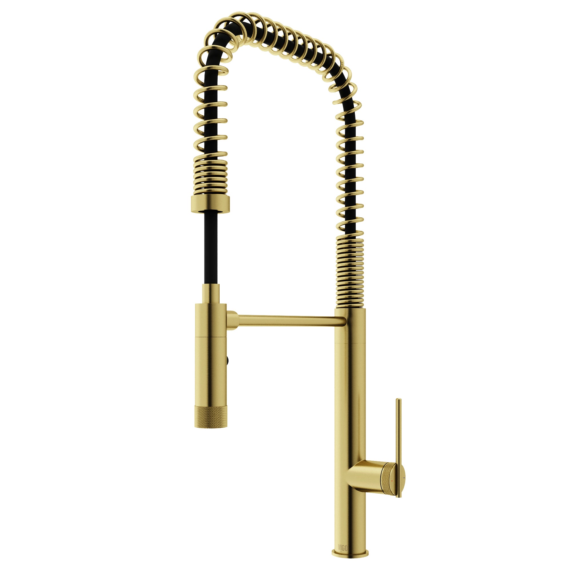 Brass kitchen faucet with matte brushed gold finish and included hardware