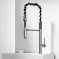 Stainless steel single handle kitchen faucet with pull-down sprayer