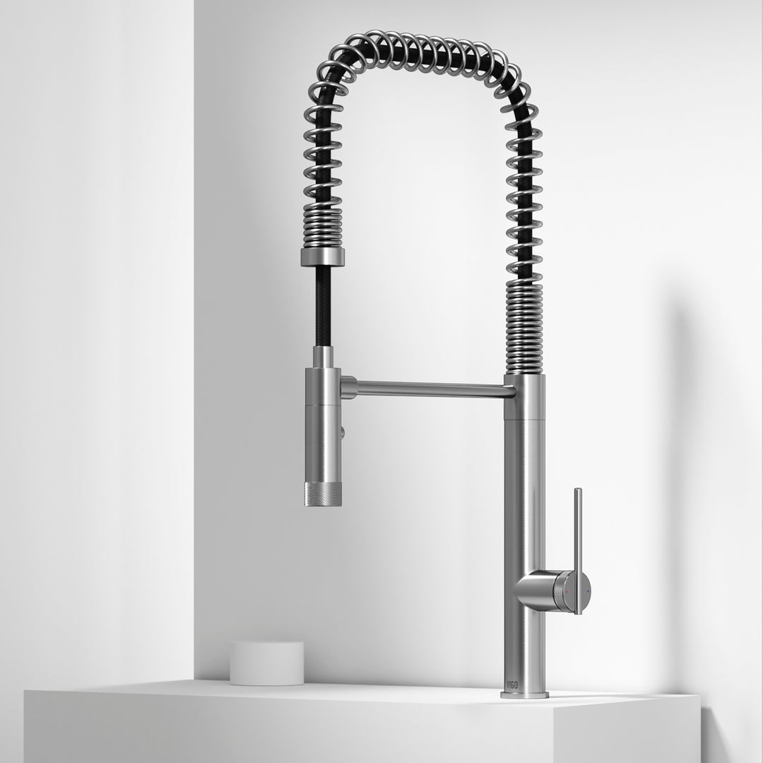 Stainless steel single handle kitchen faucet with pull-down sprayer