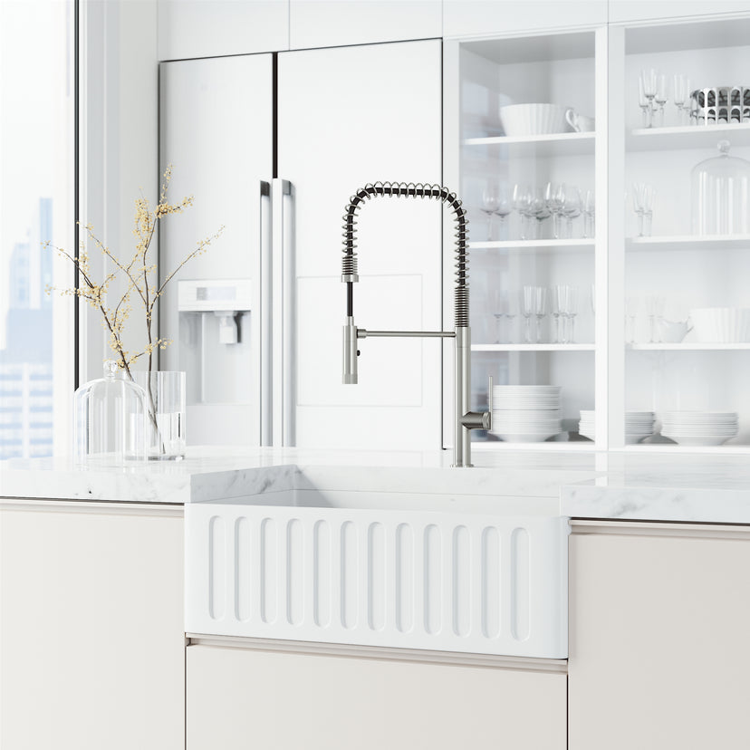 Modern deck-mounted faucet with ceramic disc cartridge and gooseneck spout