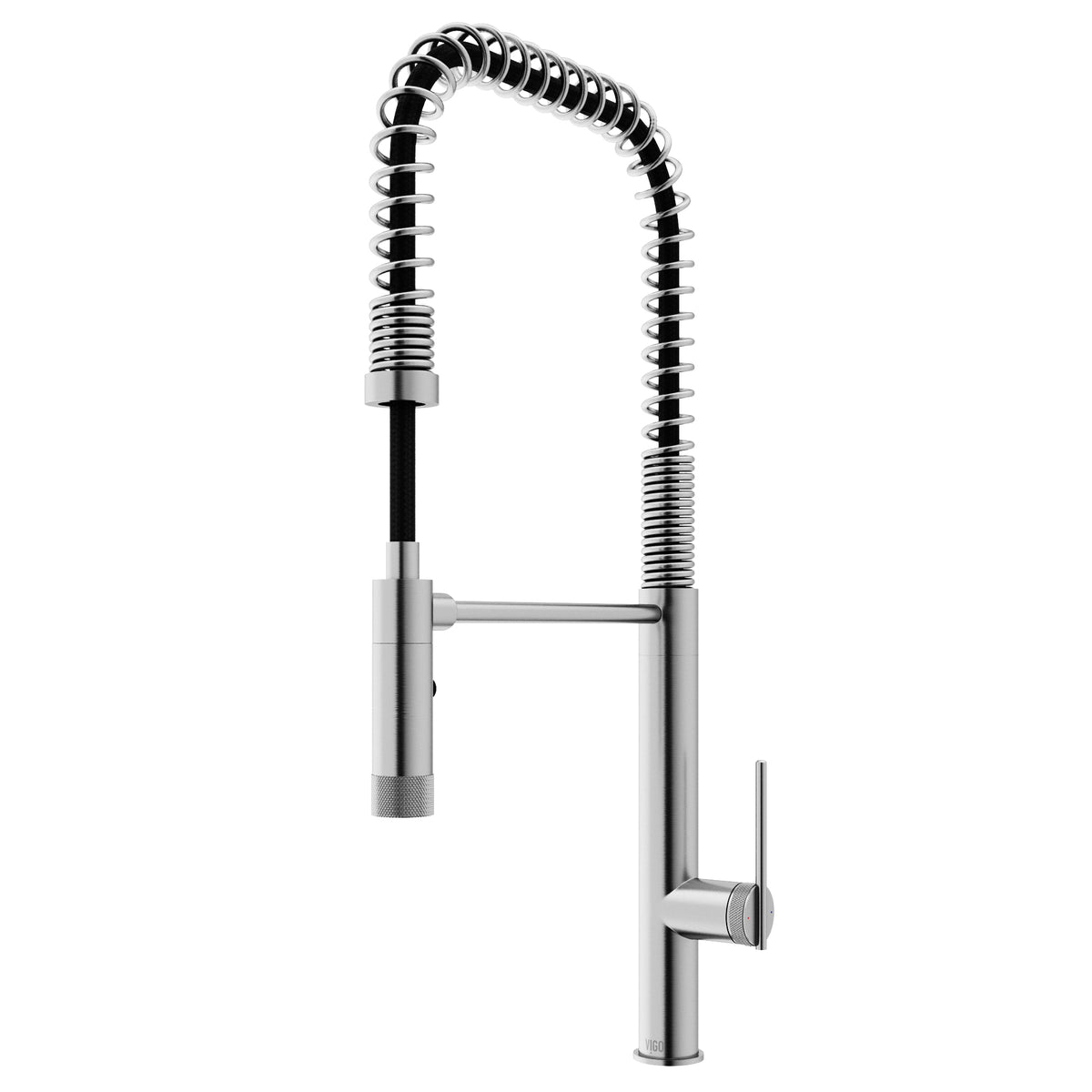 Brass kitchen faucet with stainless steel finish and included mounting hardware