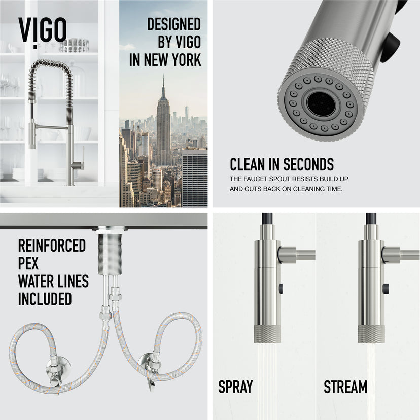 Water-efficient kitchen faucet with stainless steel finish and 23-inch height