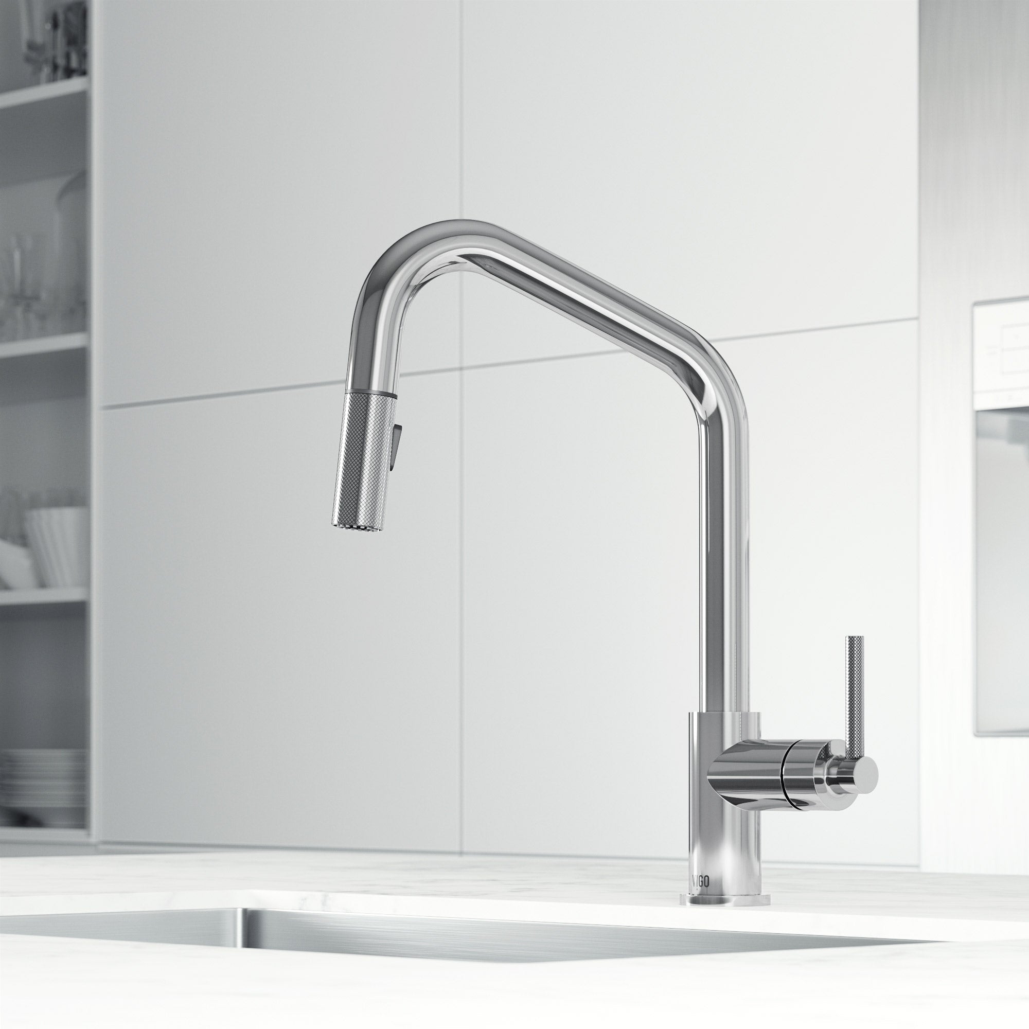 Deck mount kitchen faucet with dual-mode sprayer and compression connections