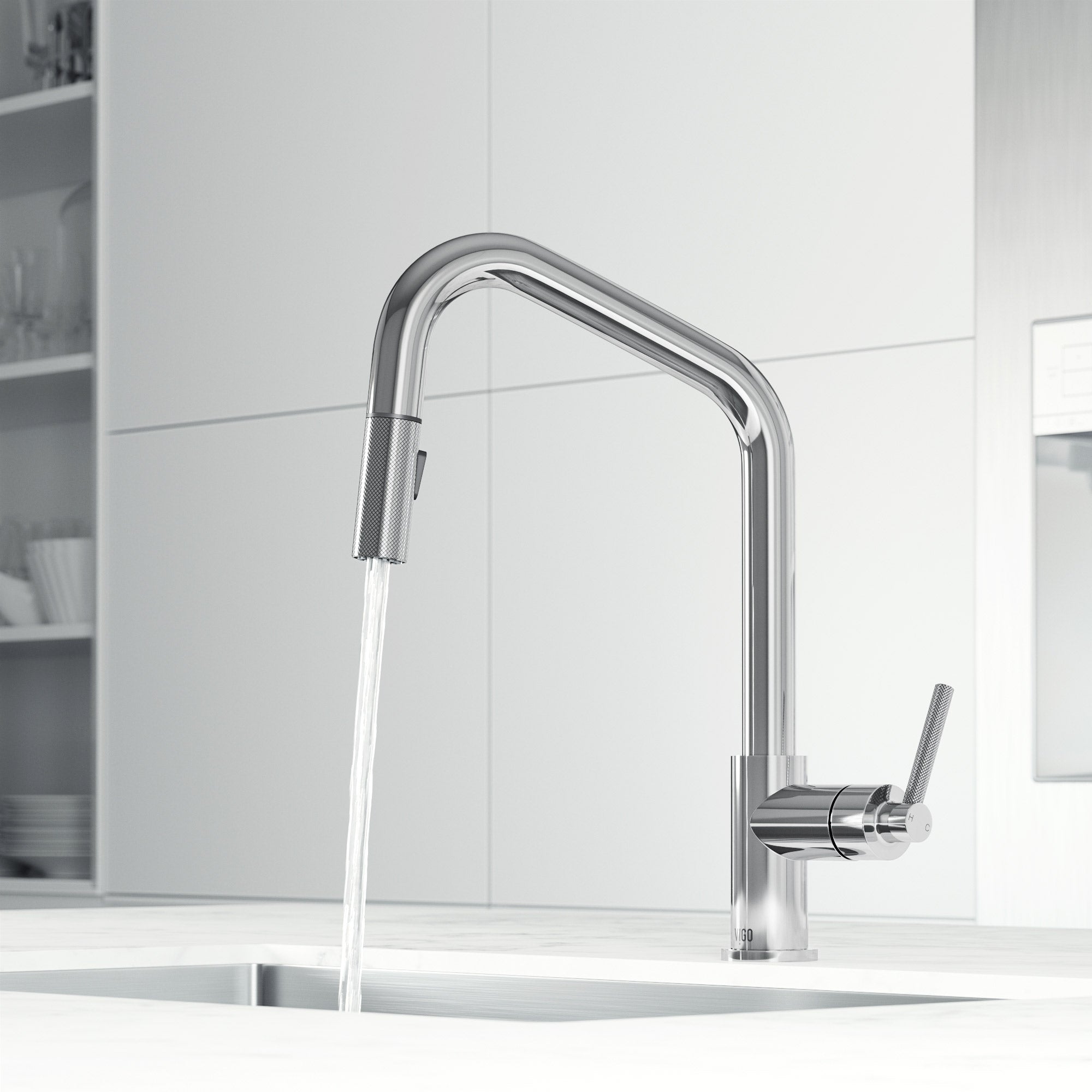 Single handle kitchen faucet with ceramic valve and pull-down spray head