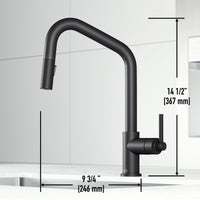 Pull-down kitchen faucet with lever handle and 360-degree spout swivel