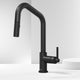 Matte black kitchen faucet with pre-rinse and compression connection type